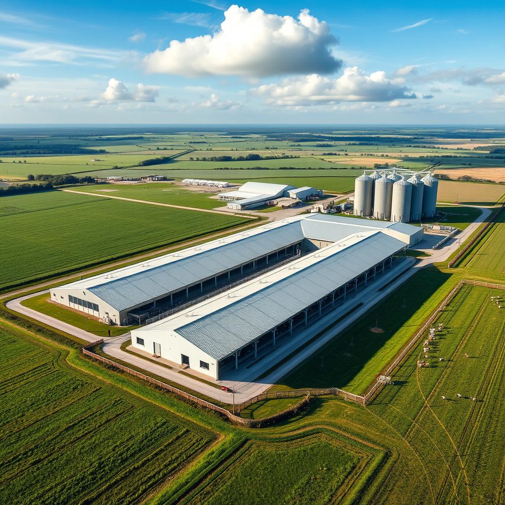 Dairy farm landscape with milking herd, barns, and parlor — national dairy coverage